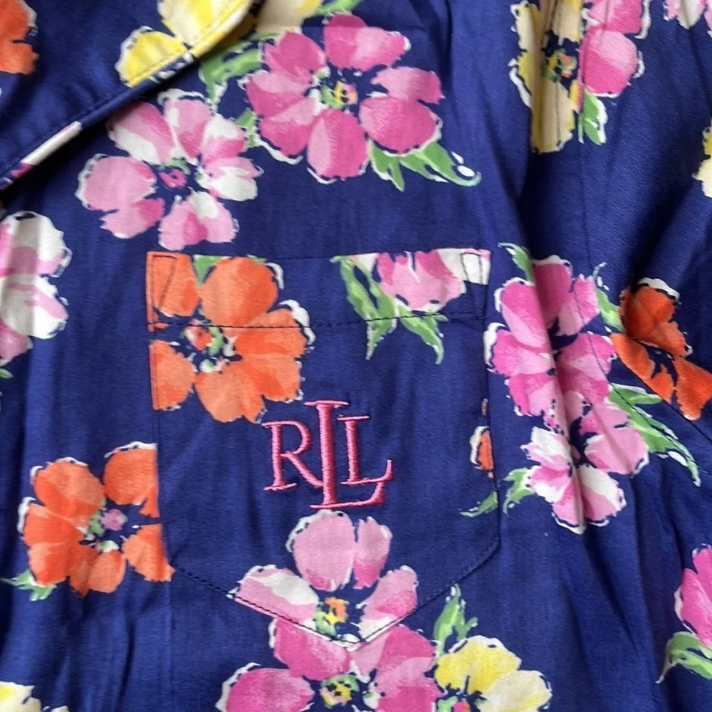 Ralph Lauren Navy Floral Garment Top Size XL